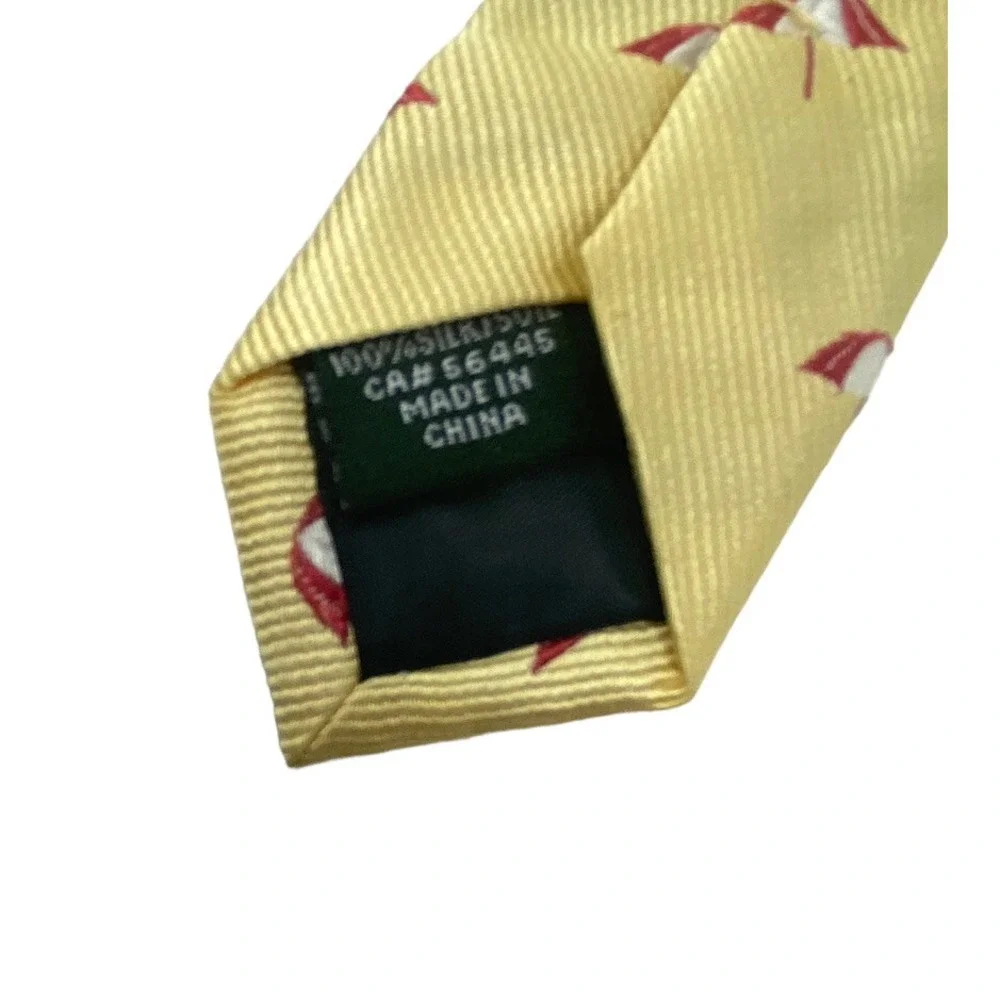 J.Crew Mens Silk Tie Yellow with Red & White Umbrellas Slim Skinny Neck Tie